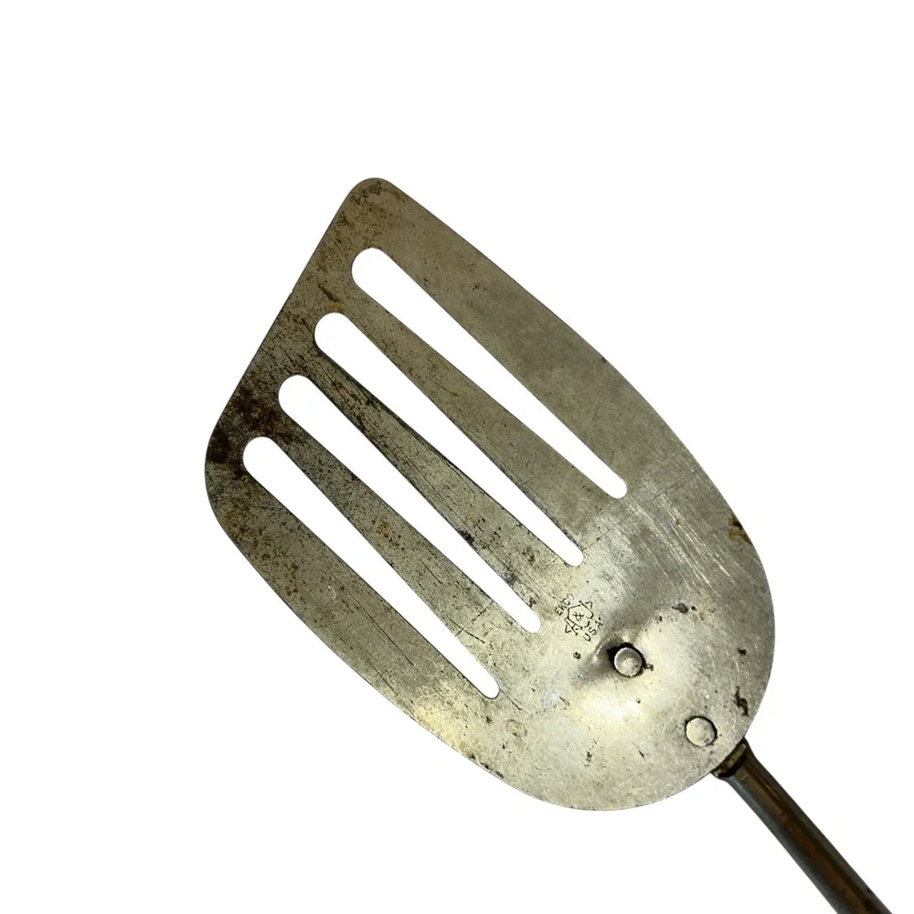 Vintage Ekco USA Slotted Spatula Wood Handle Stainless Steel Kitchen 14 Inch